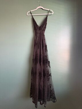 Black Floral Appliqué Maxi Dress with V-Neck